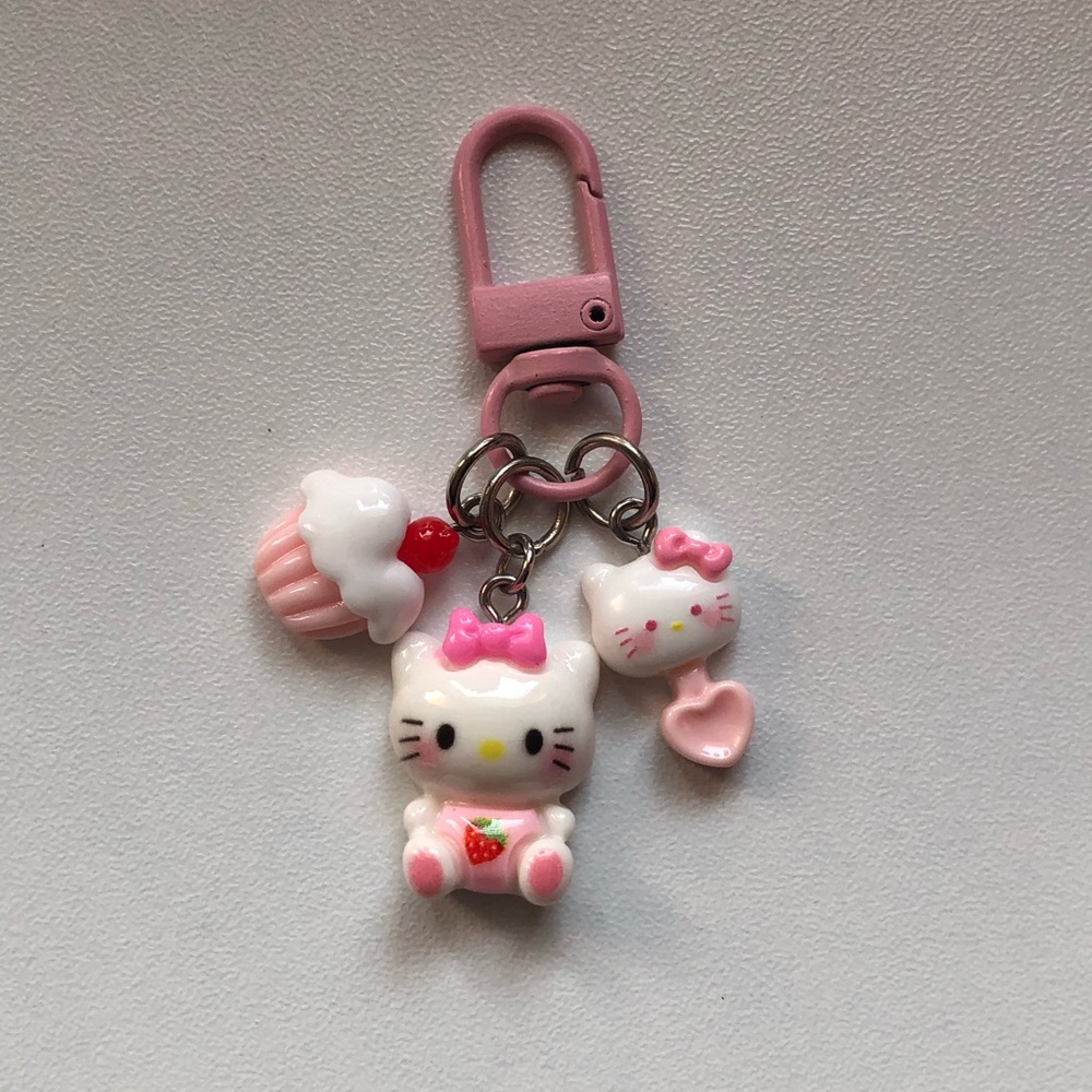 Hello Kitty Pink and White Strawberry Charm Keychain